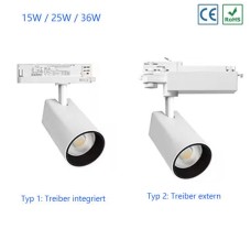 15W 25W 36W LED 3-Phasen Stromschienenstrahler Triac 0-10V DALI Dimmbar RGBW RGBCW optional